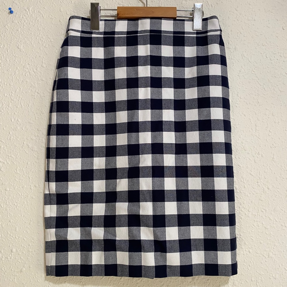 J. Crew Black and White Gingham Pencil Skirt